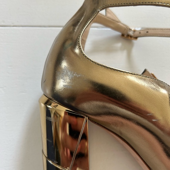 Jimmy Choo chunky heel double strap heels, dark gold, size 41 - Picture 10 of 12
